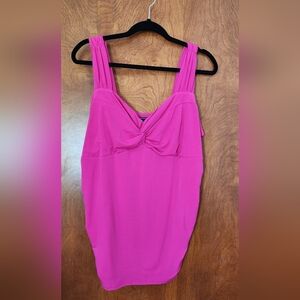 Torrid Womens Pink Peacock Shirred Studio Knit Sweetheart Twist Crop Top